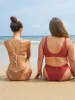 Khaki Contrast Stitch Bikini Bottom sold by BERLOOK