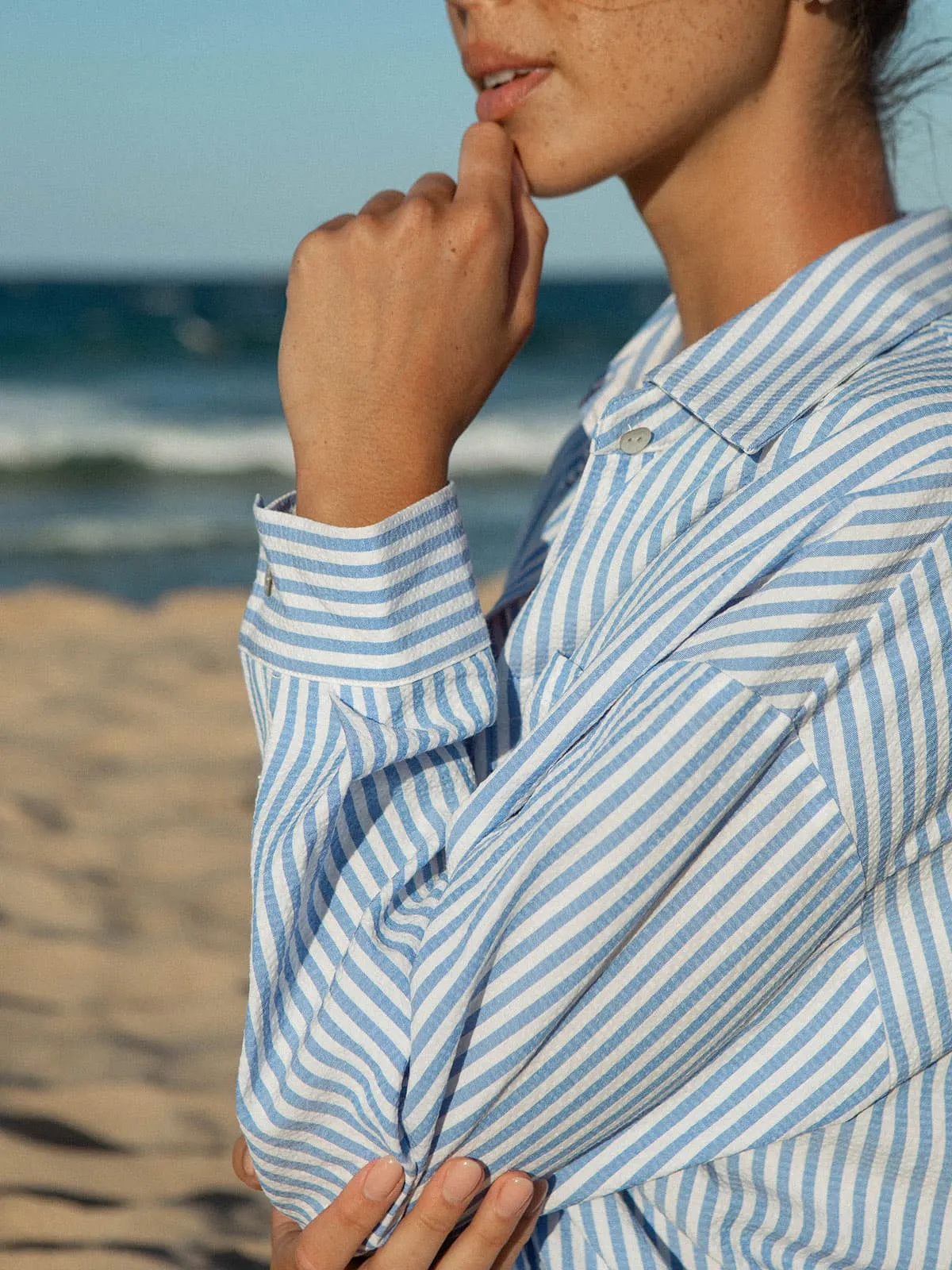 Shirt Collar Pocket Stripe Cover Up sold by BERLOOK product image thumbnail 3