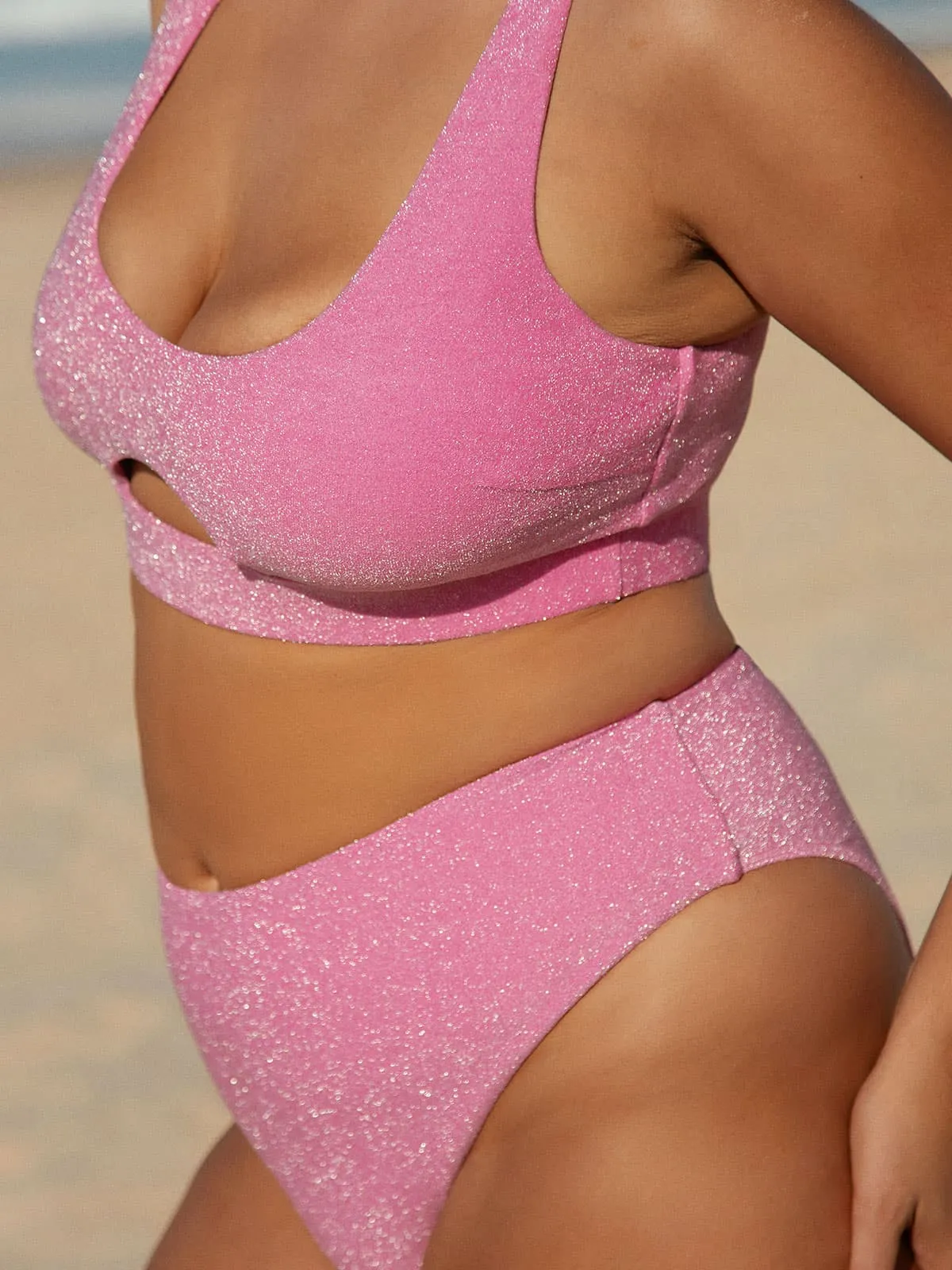Pink Lurex Cut Out Plus Size Bikini Top sold by BERLOOK product image thumbnail 5