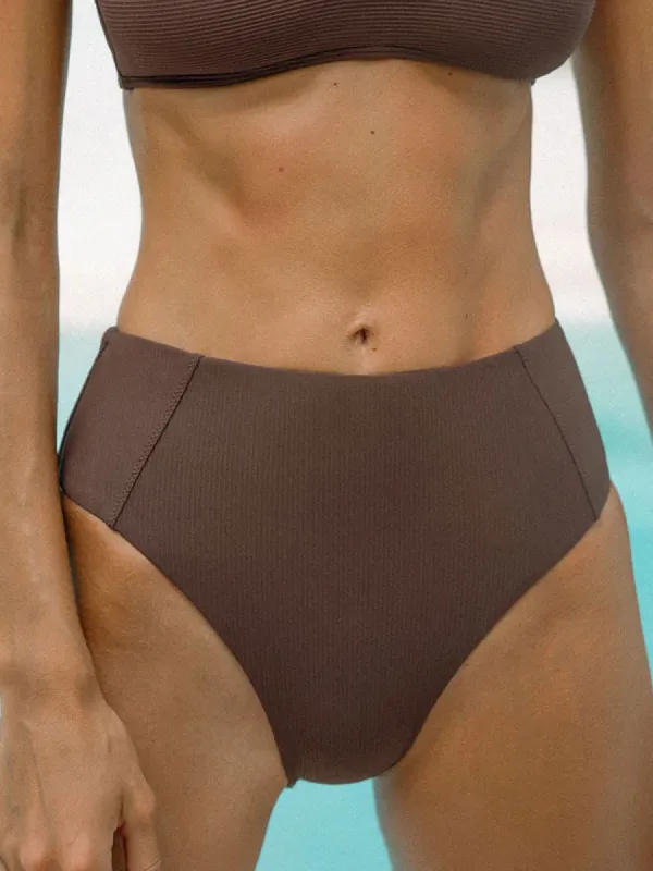 Coffee Ribbed Seam Full Coverage Bikini Bottom sold by BERLOOK