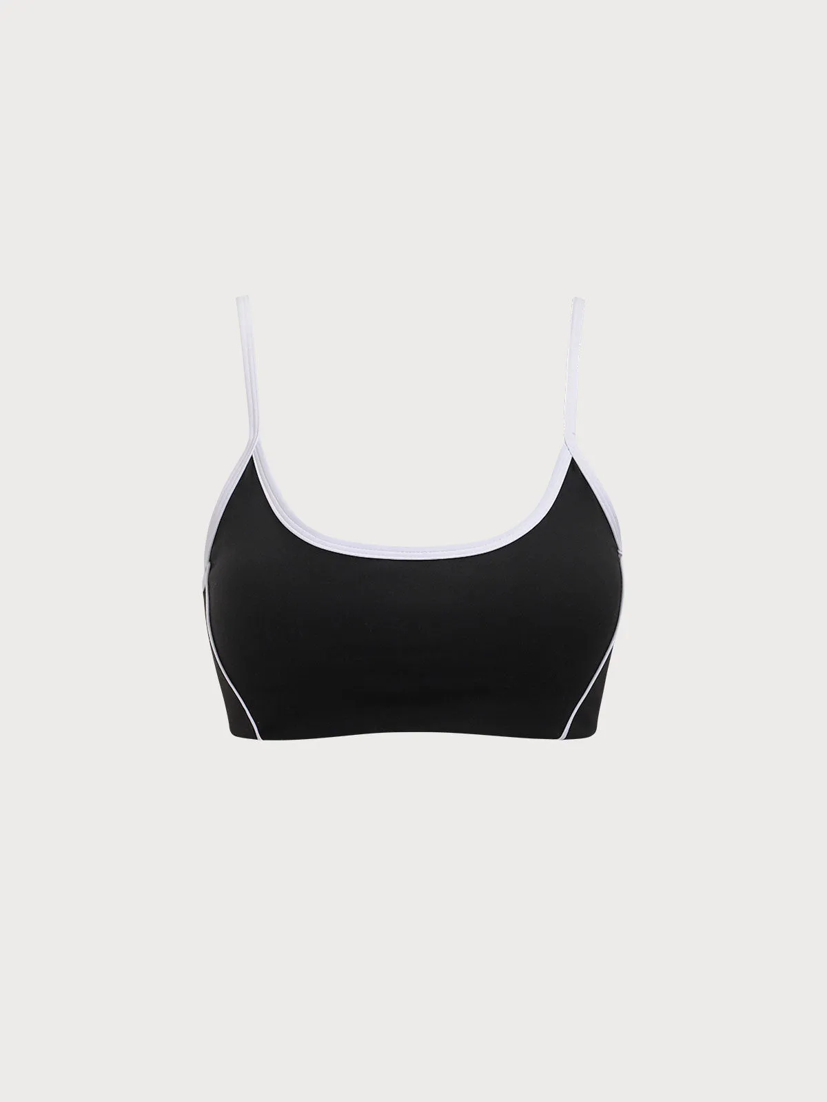 Black Contrast Strap Sports Bra--Light Support sold by BERLOOK