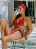 Red Crochet Cutout Bikini Top sold by BERLOOK