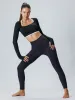 Black Contrast Halter Long Sleeve Top - Light Support sold by BERLOOK