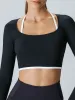 Black Contrast Halter Long Sleeve Top - Light Support sold by BERLOOK