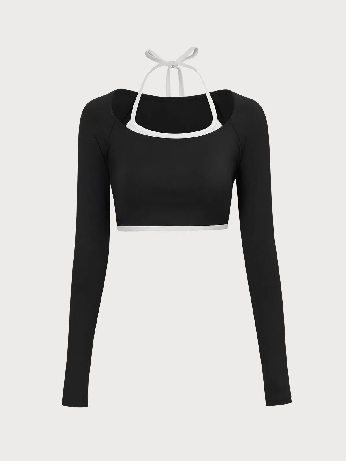 Black Contrast Halter Long Sleeve Top sold by BERLOOK product image thumbnail 5