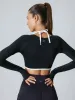 Black Contrast Halter Long Sleeve Top - Light Support sold by BERLOOK