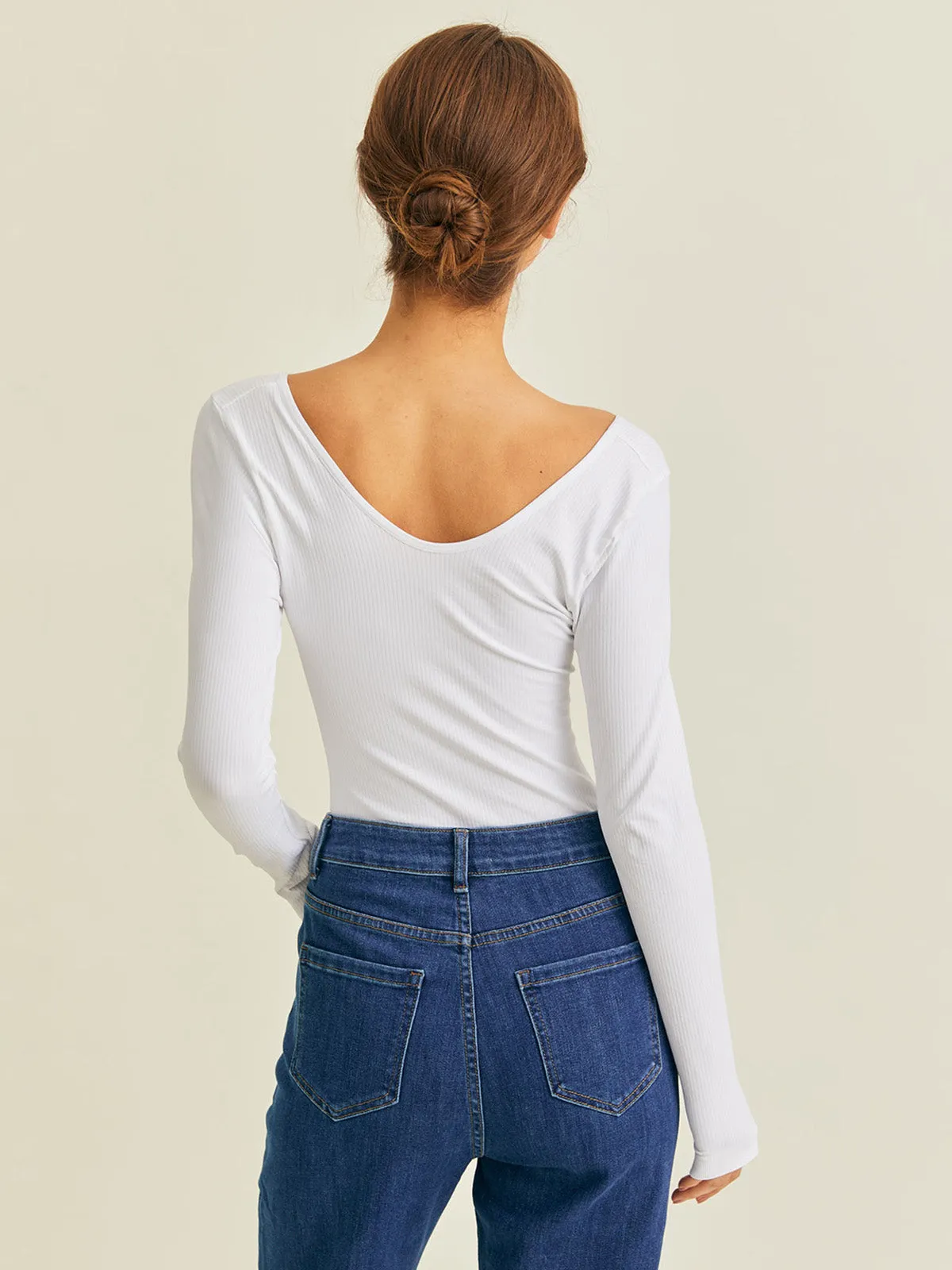 White U Neck Long Sleeves Bodysuit sold by BERLOOK product image thumbnail 4