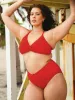 Red V-Cut Plus Size Bikini Bottom sold by BERLOOK