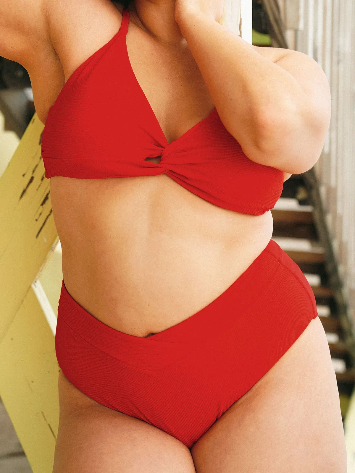 Red V-Cut Plus Size Bikini Bottom sold by BERLOOK product image thumbnail 4