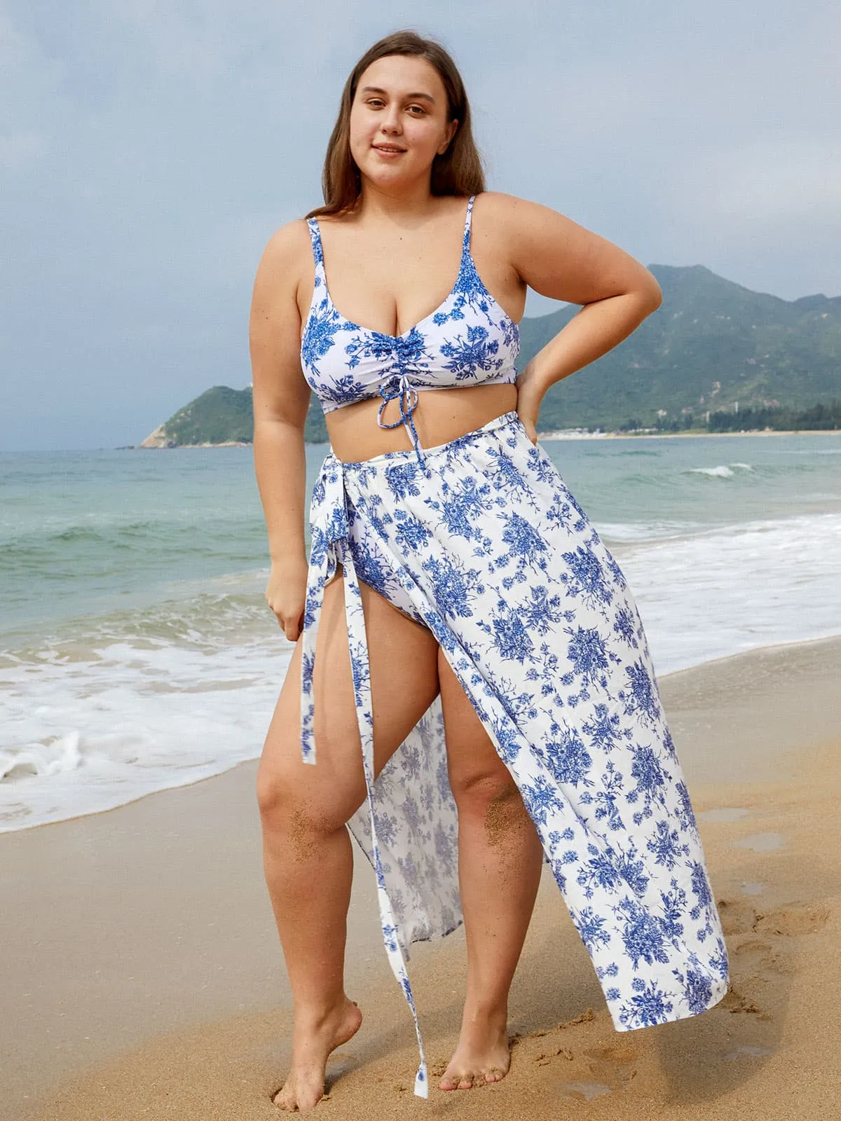 Blue Floral Plus Size Cover-up Skirt sold by BERLOOK