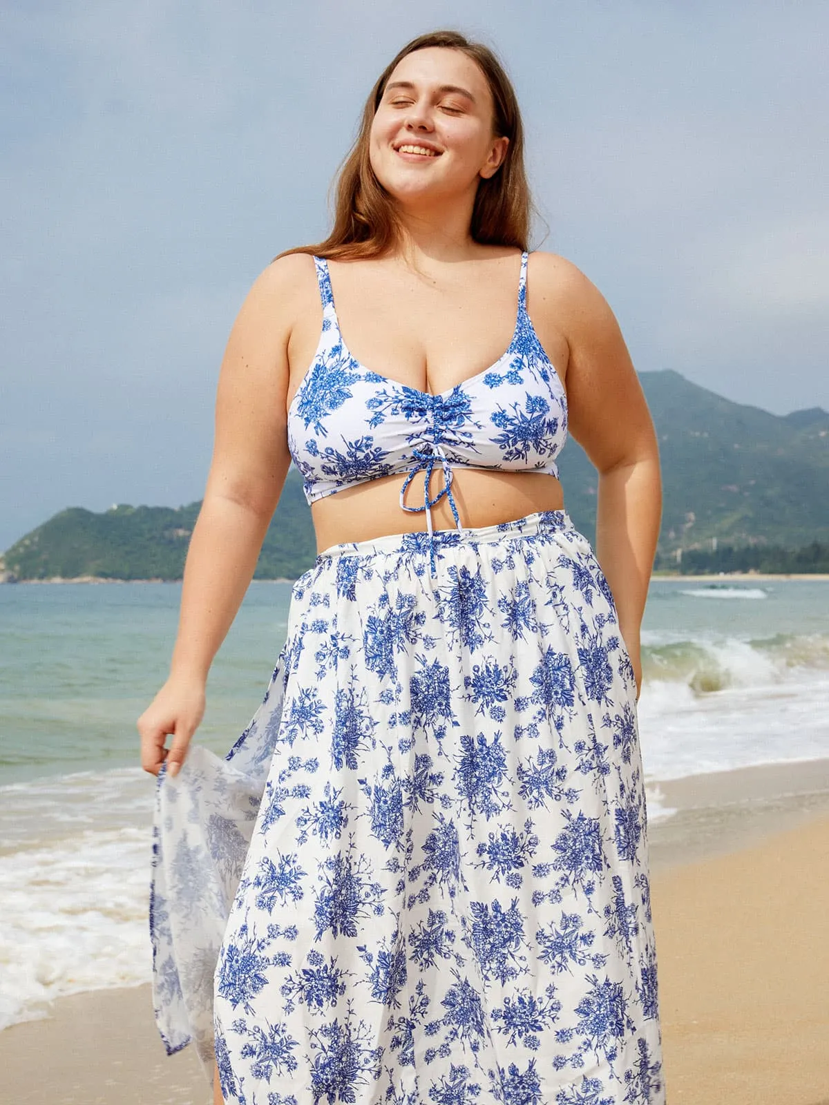 Blue Floral Plus Size Cover-up Skirt sold by BERLOOK product image thumbnail 3
