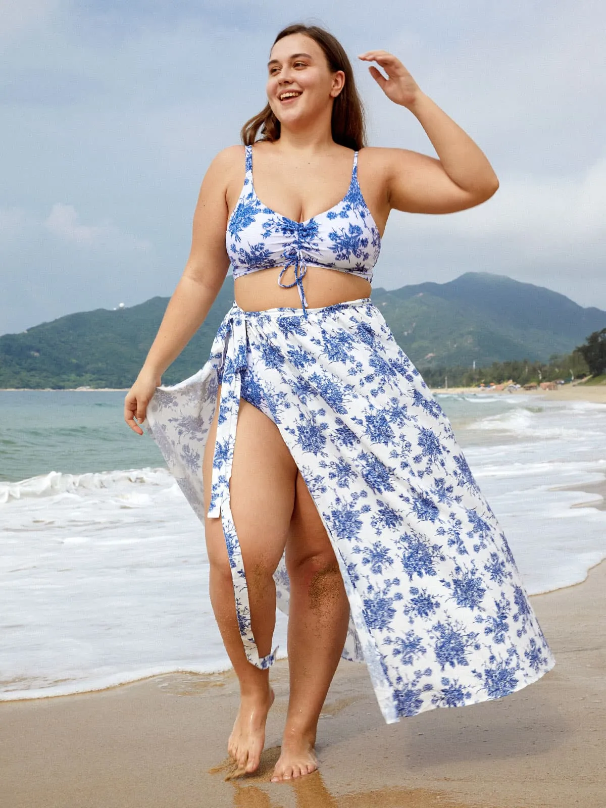 Blue Floral Plus Size Cover-up Skirt sold by BERLOOK product image thumbnail 2