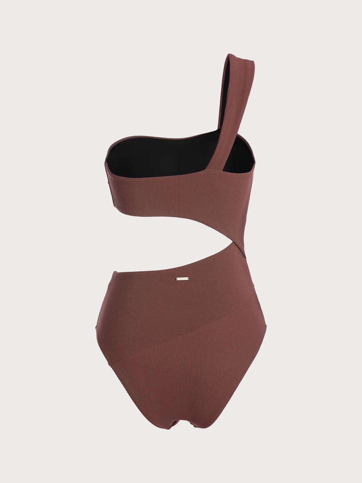 Coffee One Shoulder Cut Out One-Piece Swimsuit sold by BERLOOK product image thumbnail 4