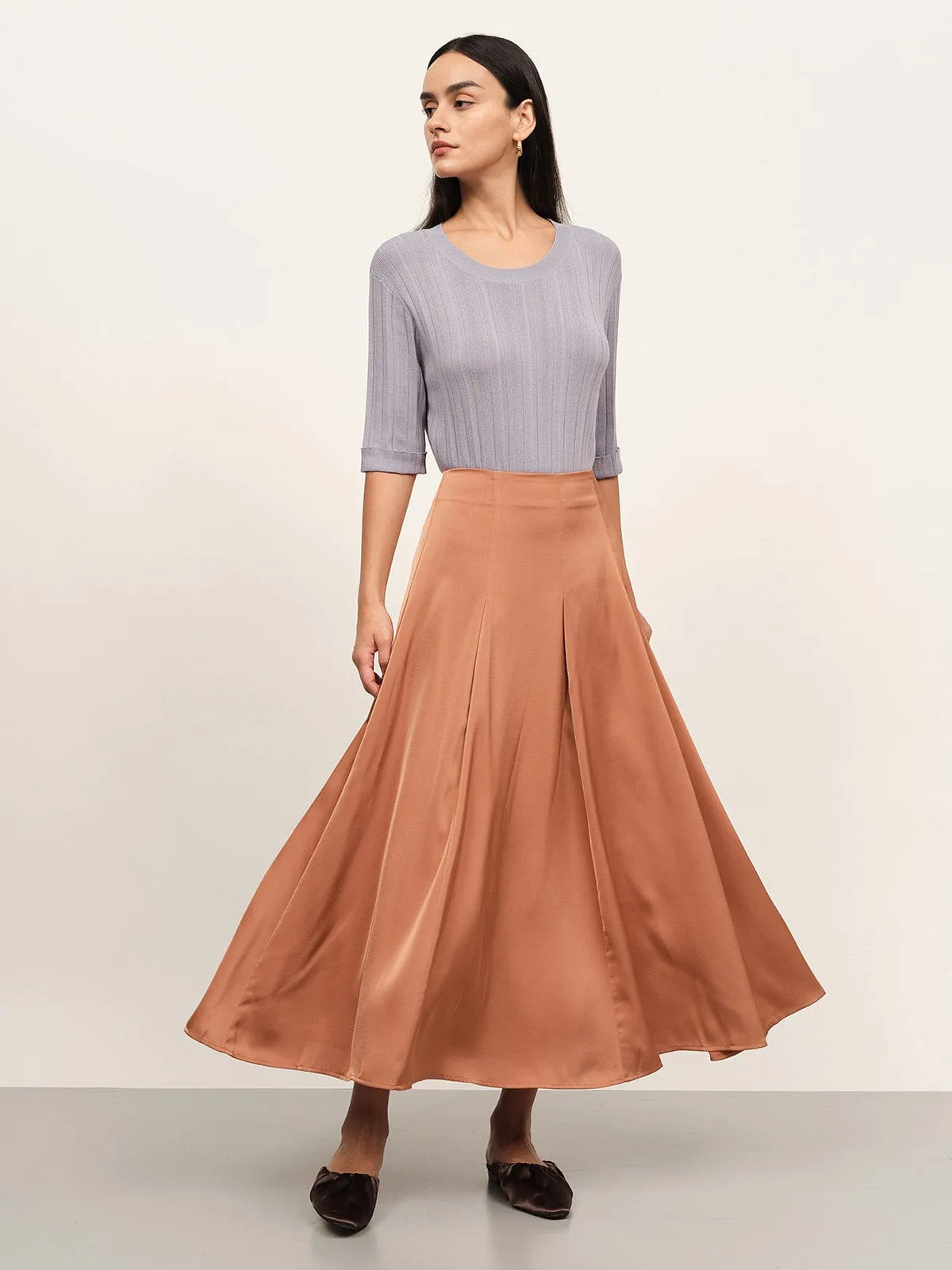 Zip Up Pleated Midi Skirt sold by BERLOOK product image thumbnail 4