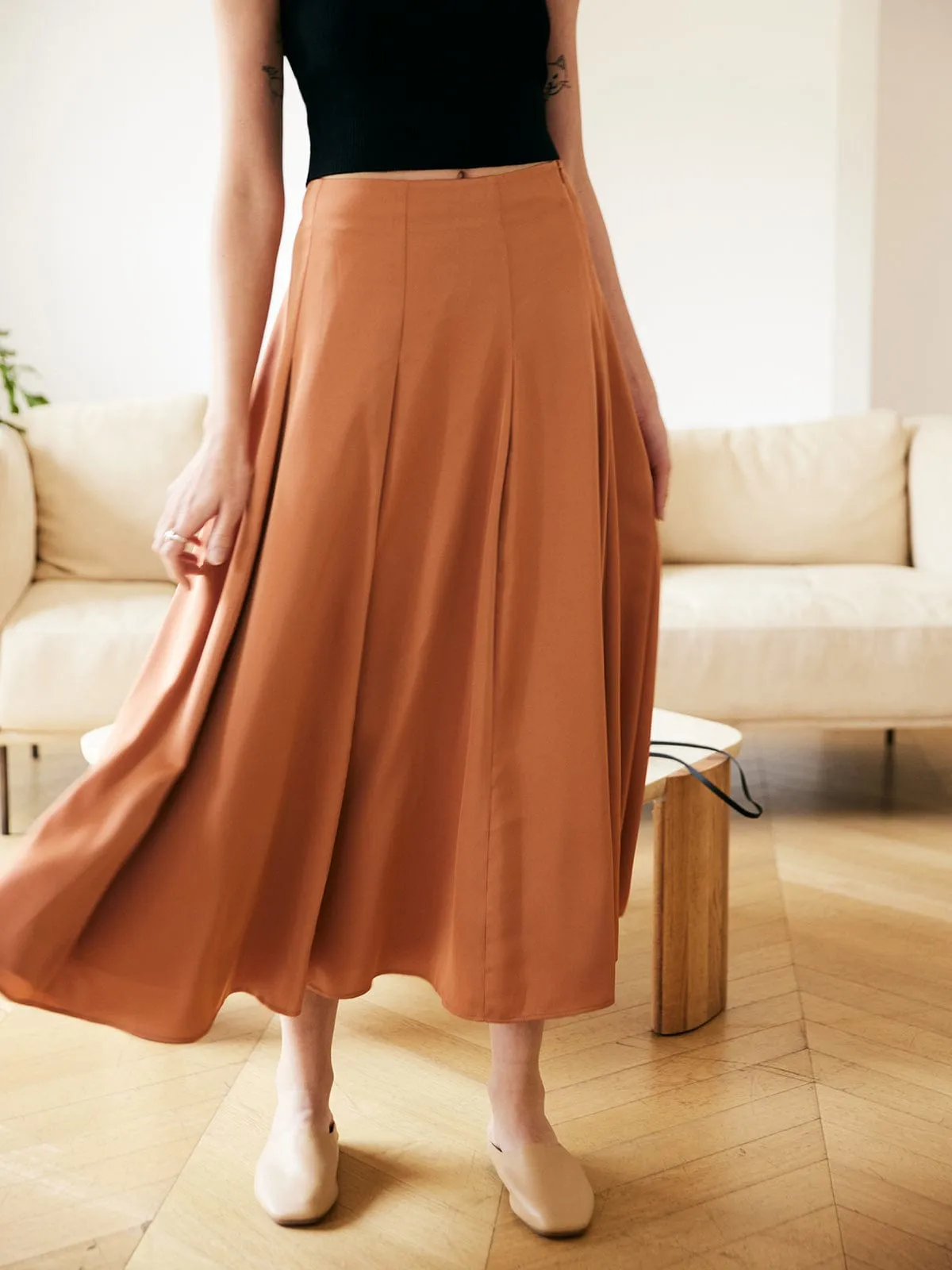 Zip Up Pleated Midi Skirt sold by BERLOOK