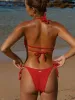 Red Floral Jacquar Triangle Bikini Top sold by BERLOOK