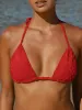 Red Floral Jacquar Triangle Bikini Top sold by BERLOOK