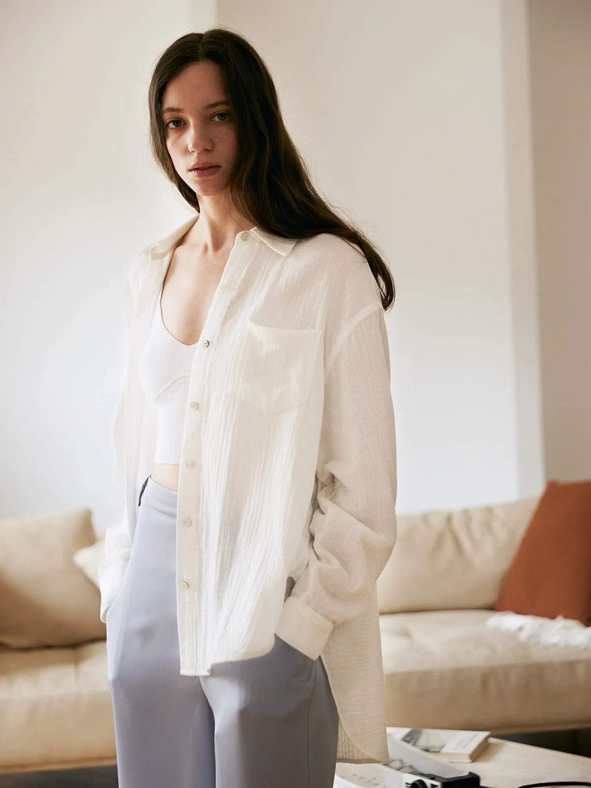 Lapel Pocket Organic Cotton Cover Up sold by BERLOOK