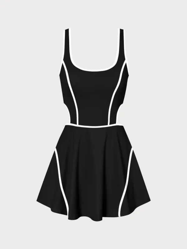 Black and White Cutout Back Active Dress sold by BERLOOK