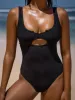 Black Cutout One-Piece Swimsuit sold by BERLOOK