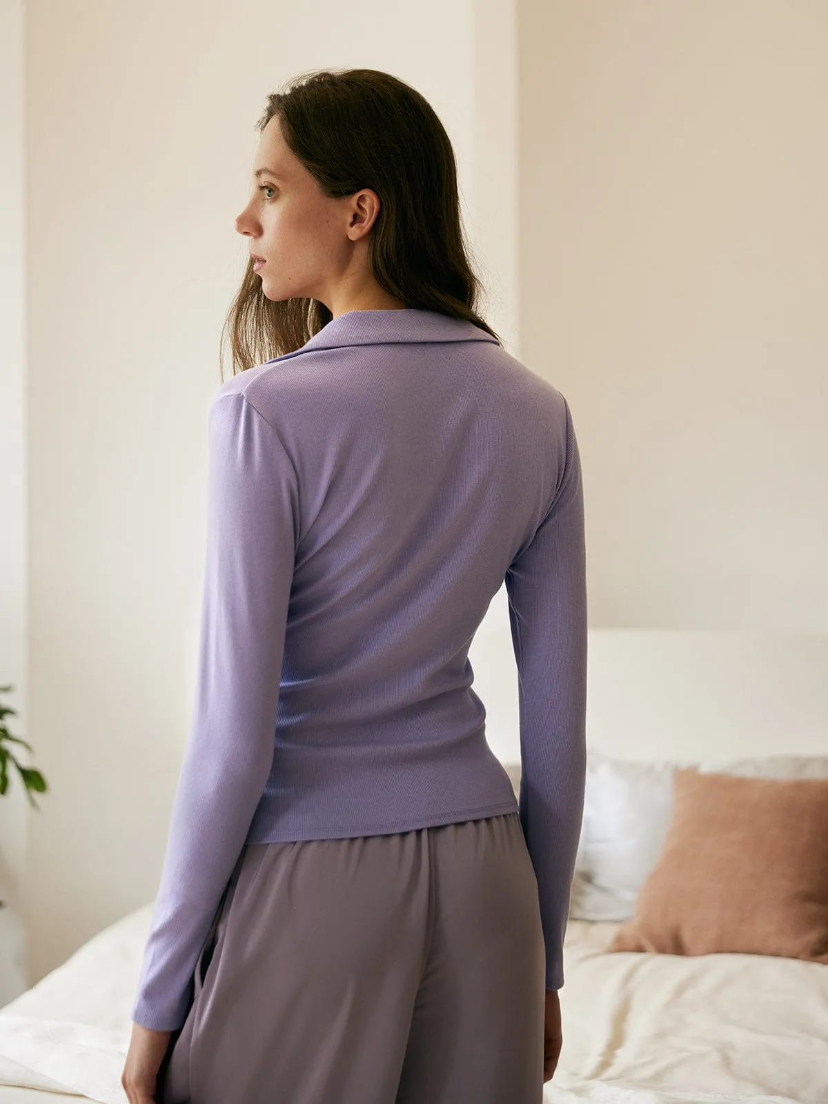 Lapel Ribbed EcoCosy® Viscose Tee sold by BERLOOK product image thumbnail 4