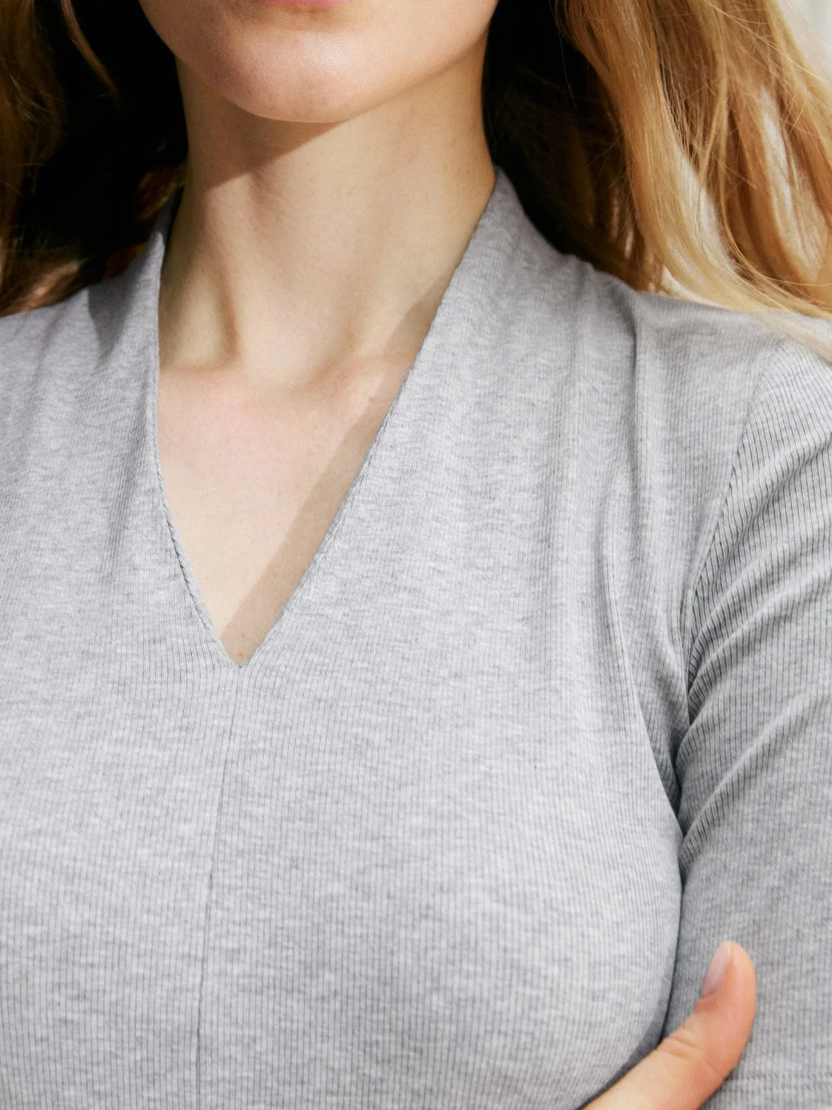 Ribbed EcoCosy® Viscose V Neck Tee sold by BERLOOK product image thumbnail 4