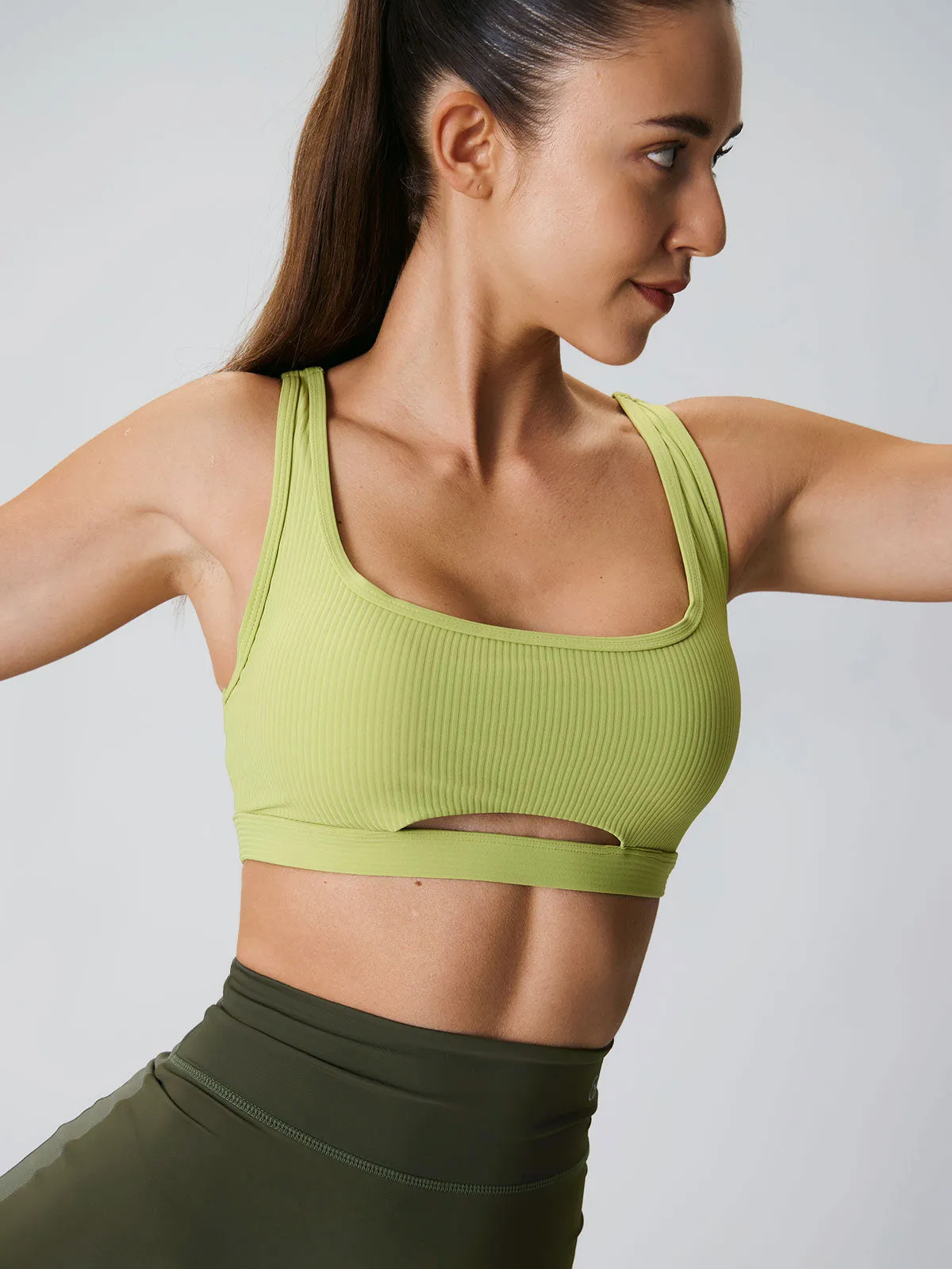 Light Green Cut Out Sports Bra sold by BERLOOK