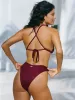 Burgundy Jacquard Knot Bikini Top sold by BERLOOK