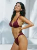 Burgundy Jacquard Knot Bikini Top sold by BERLOOK