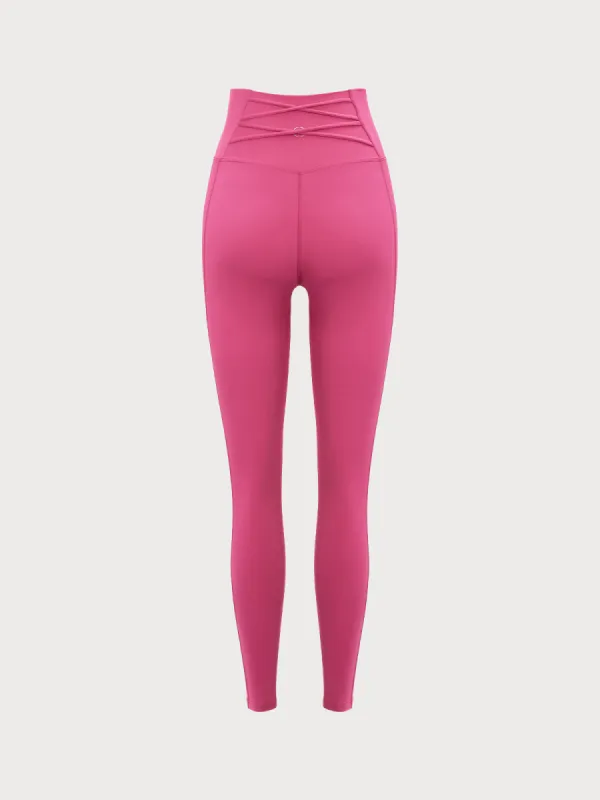 Rose Red Cross Back Lycra® Leggings 25” sold by BERLOOK