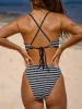 Black Geometric Textured O-Ring Bikini Top sold by BERLOOK