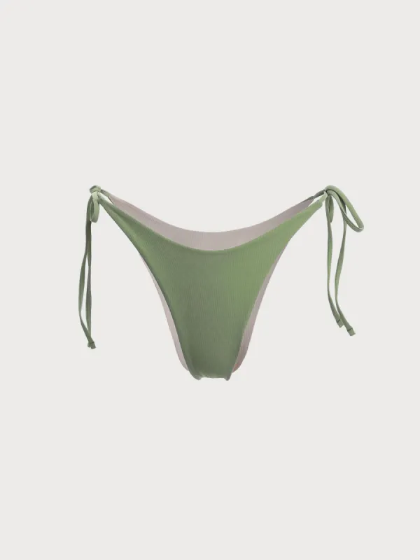 Green Ribbed Tie Reversible Bikini Bottom sold by BERLOOK