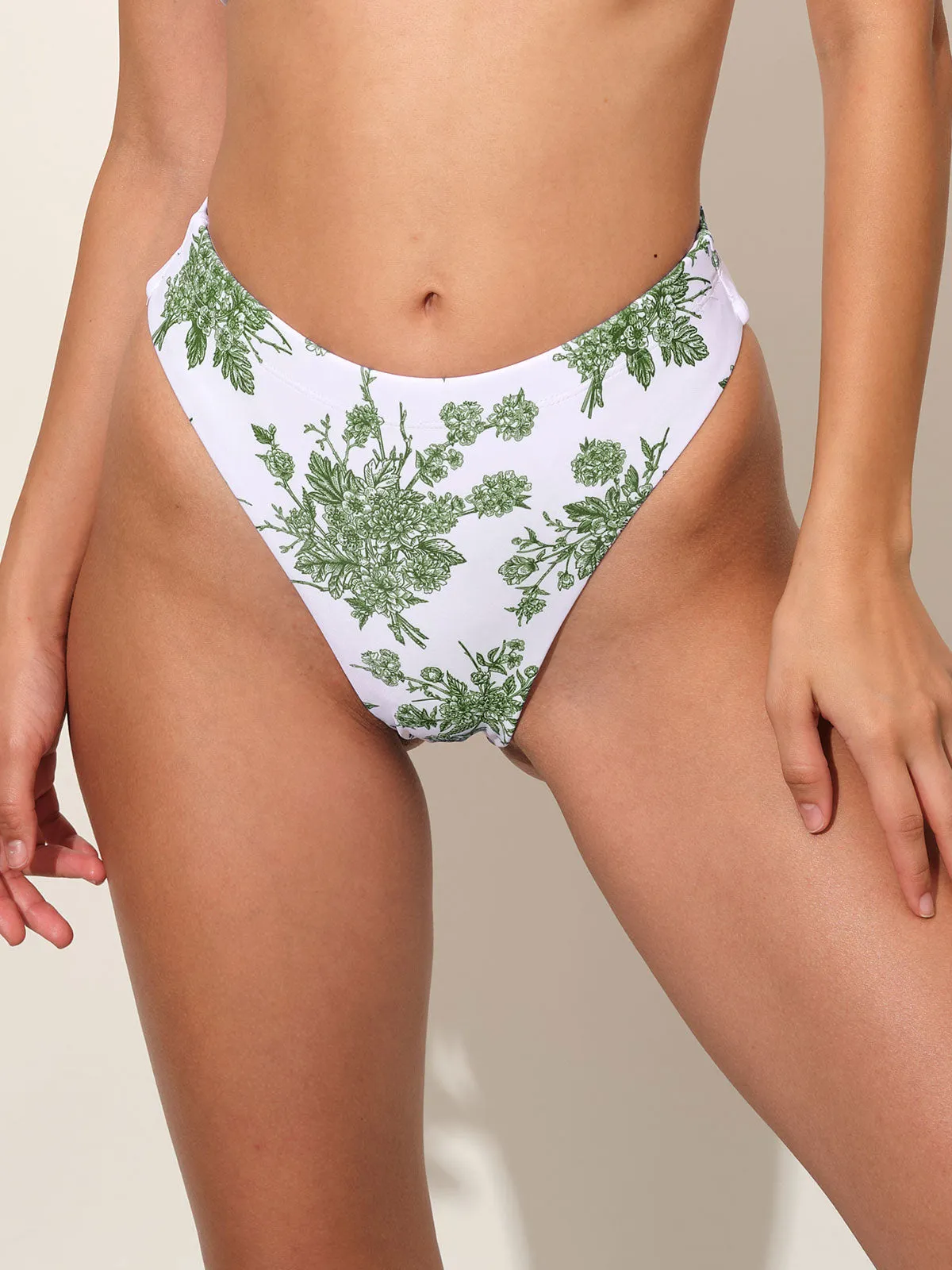 Green Floral Middle Waist Bikini Bottom sold by BERLOOK