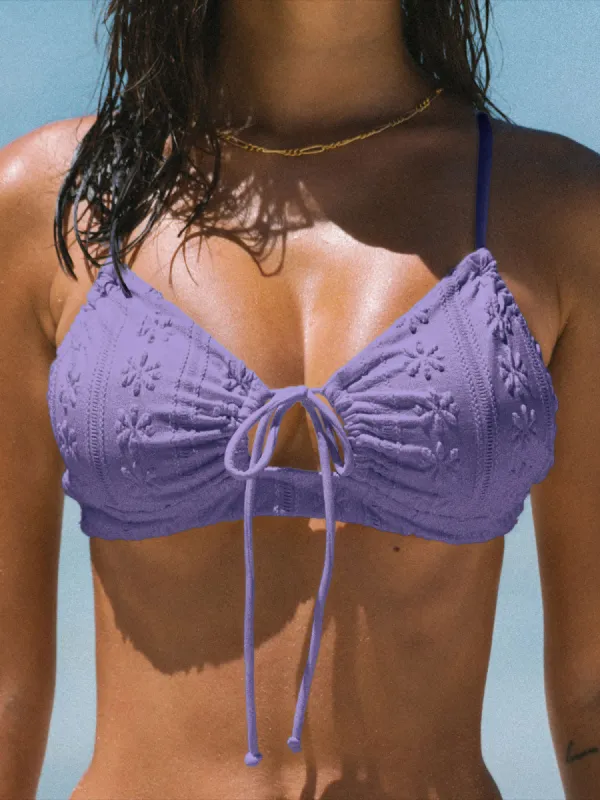 Purple Jacquard Front Drawstring Bikini Top sold by BERLOOK