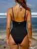 Contrast Zebra Print One-Piece Swimsuit sold by BERLOOK