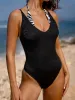 Contrast Zebra Print One-Piece Swimsuit sold by BERLOOK