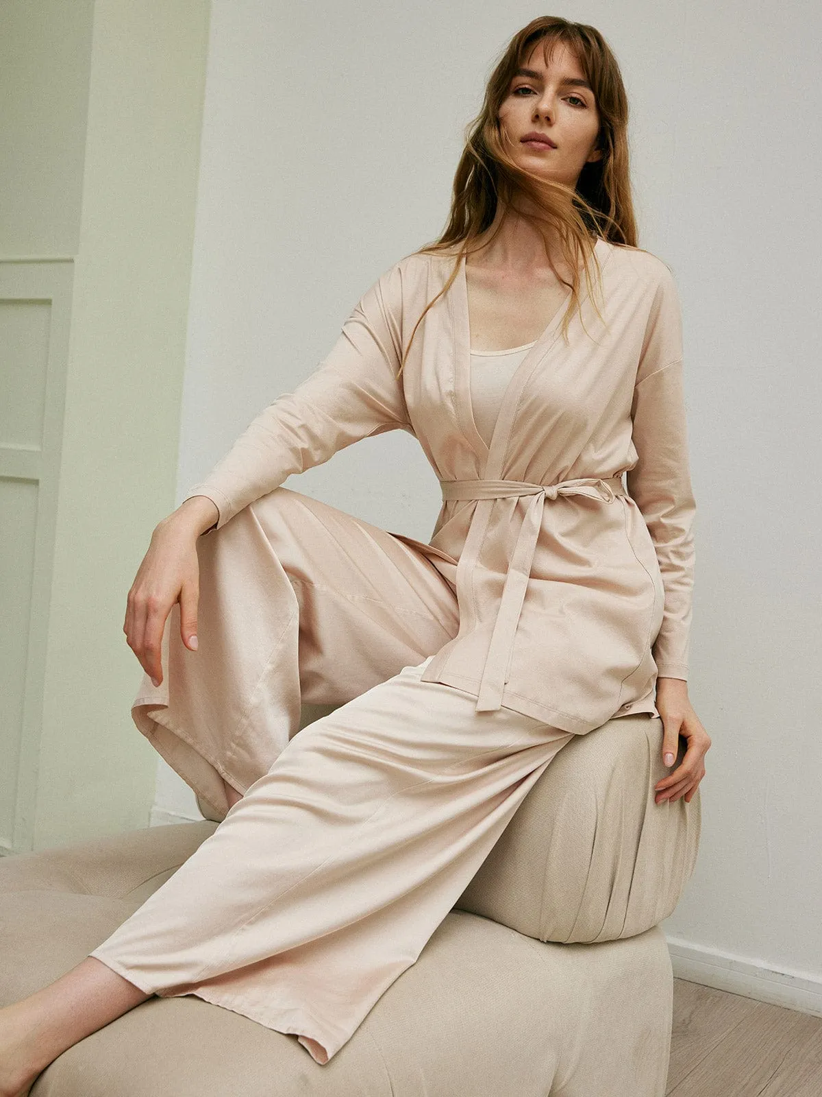 Drop Shoulder Supima Cotton Knotted Robe sold by BERLOOK product image thumbnail 2