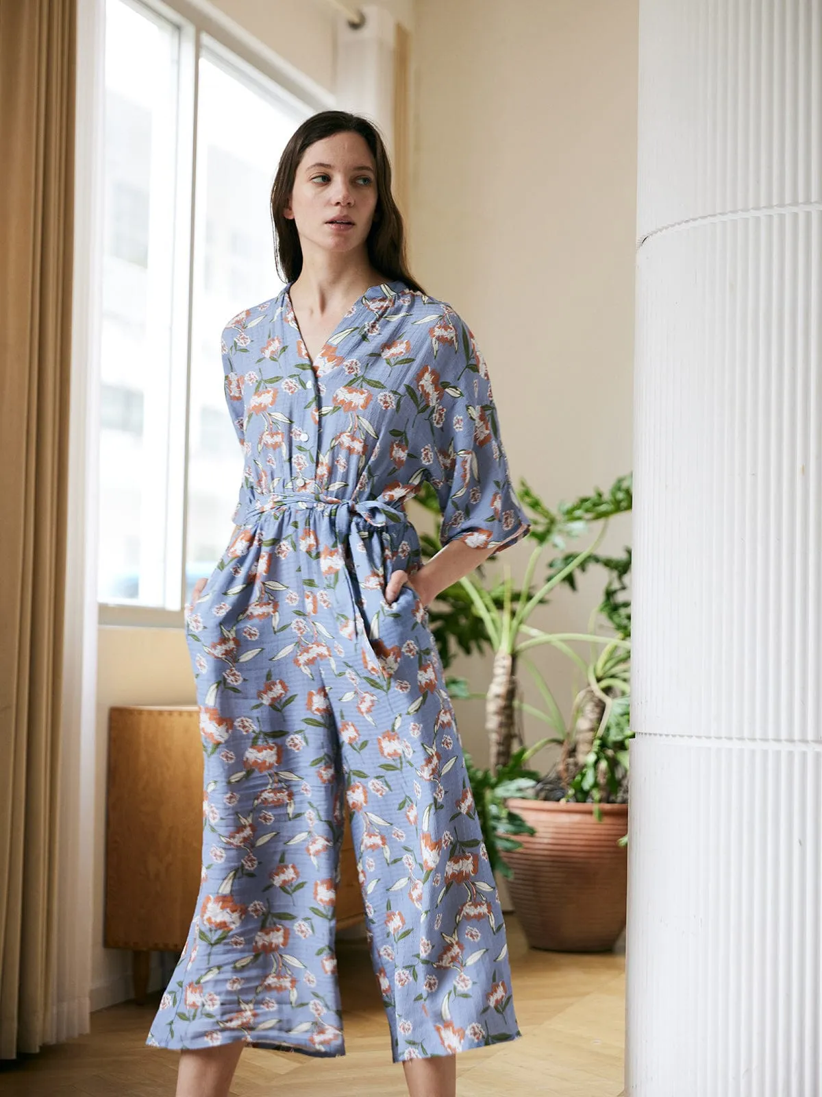 Floral Print Belt Viscose Jumpsuit sold by BERLOOK product image thumbnail 3