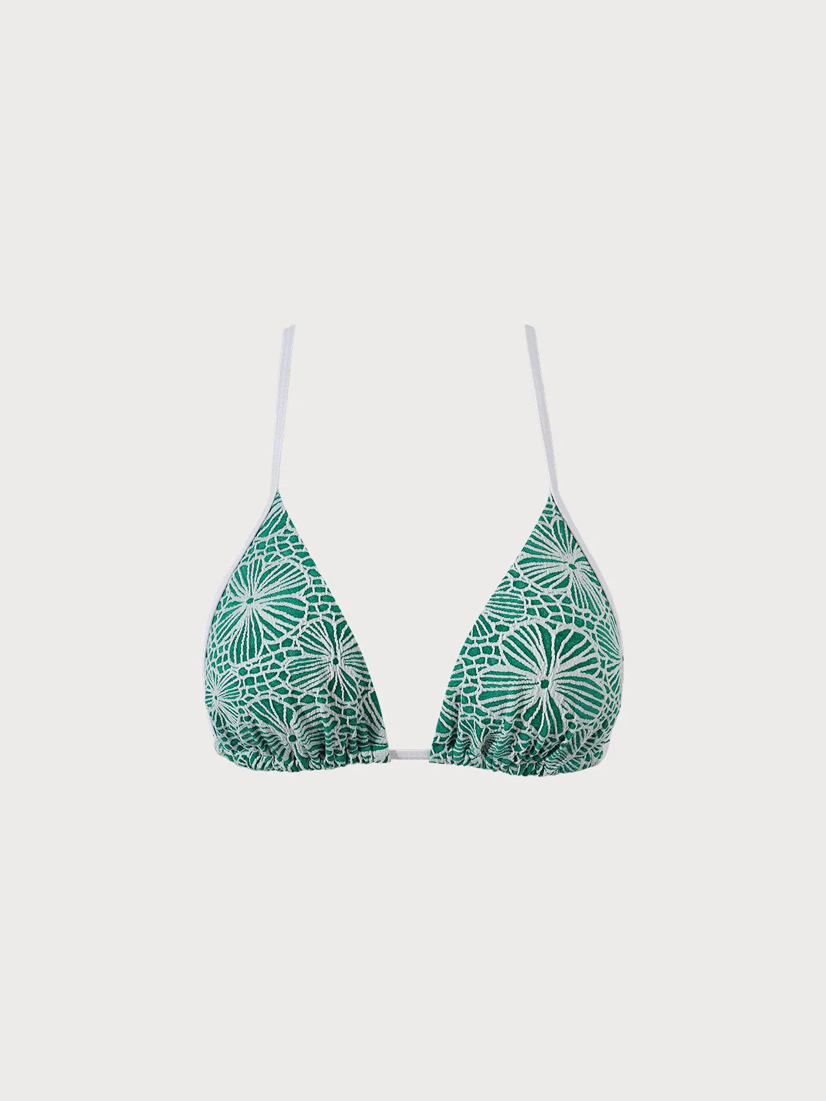 Green Jacquard Contrast Trim Bikini Top sold by BERLOOK product image thumbnail 5