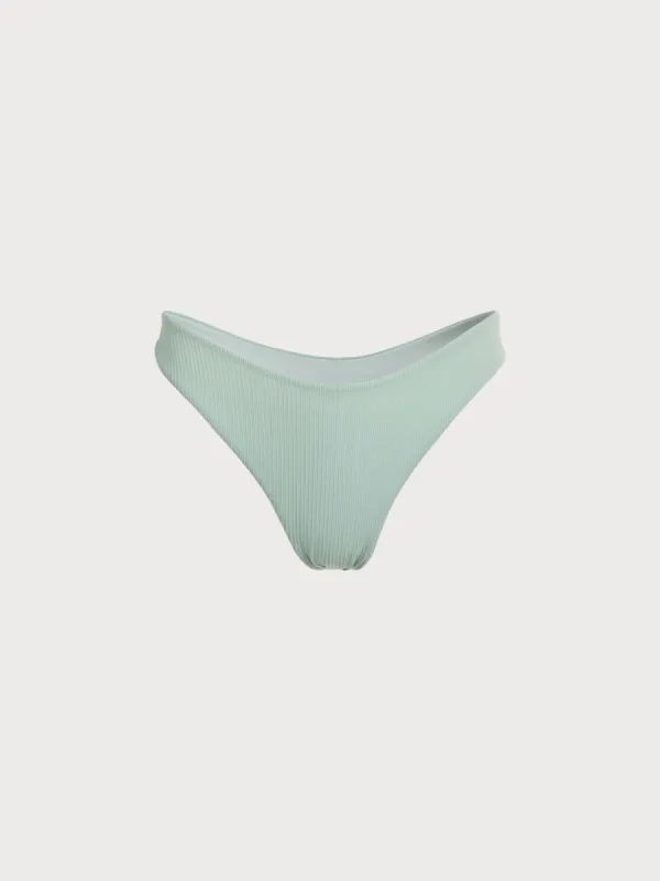 The Cyan Ribbed Solid Low Waisted Bikini Bottom sold by BERLOOK