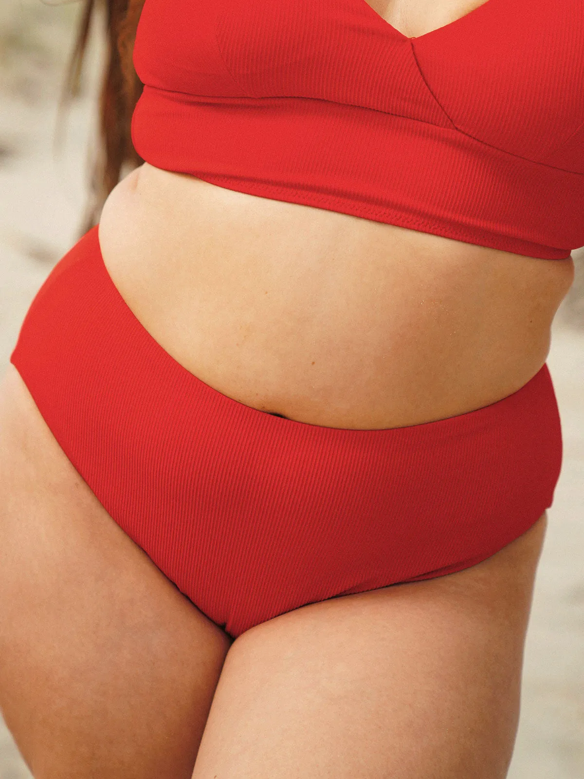 Red V-Neck Ribbed Plus Size Bikini Top sold by BERLOOK product image thumbnail 5