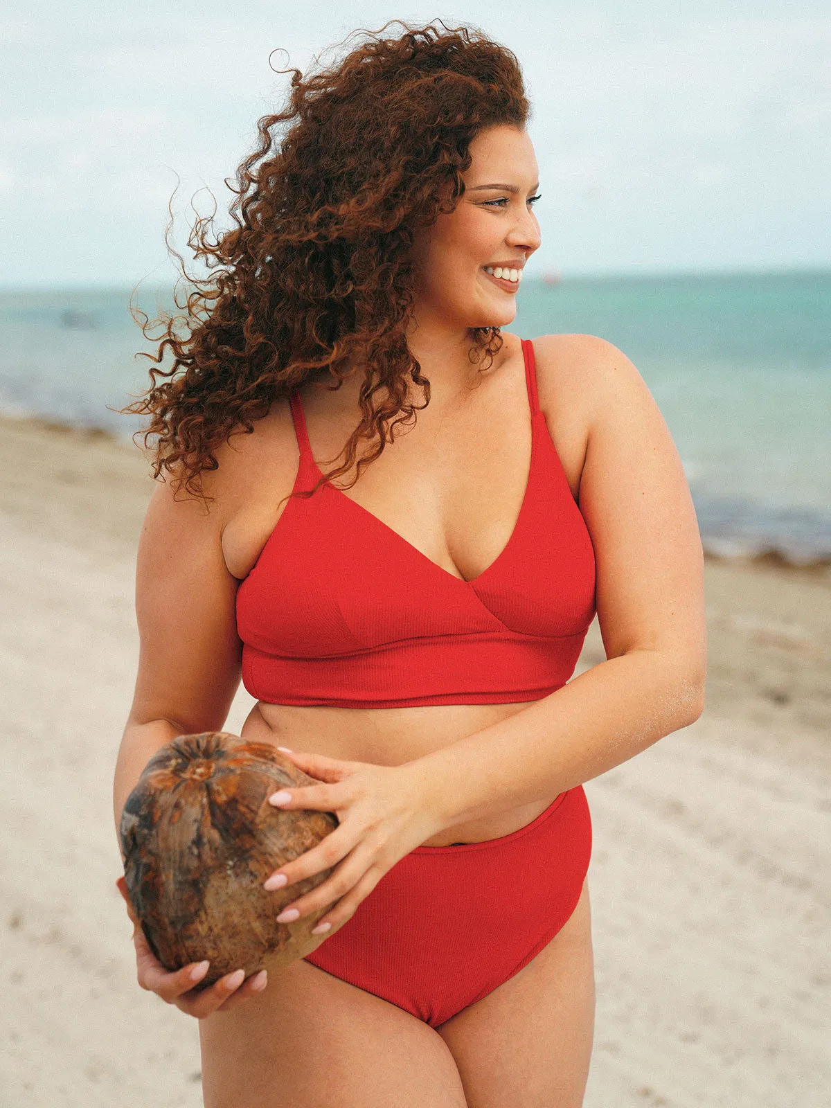 Red V-Neck Ribbed Plus Size Bikini Top sold by BERLOOK product image thumbnail 4