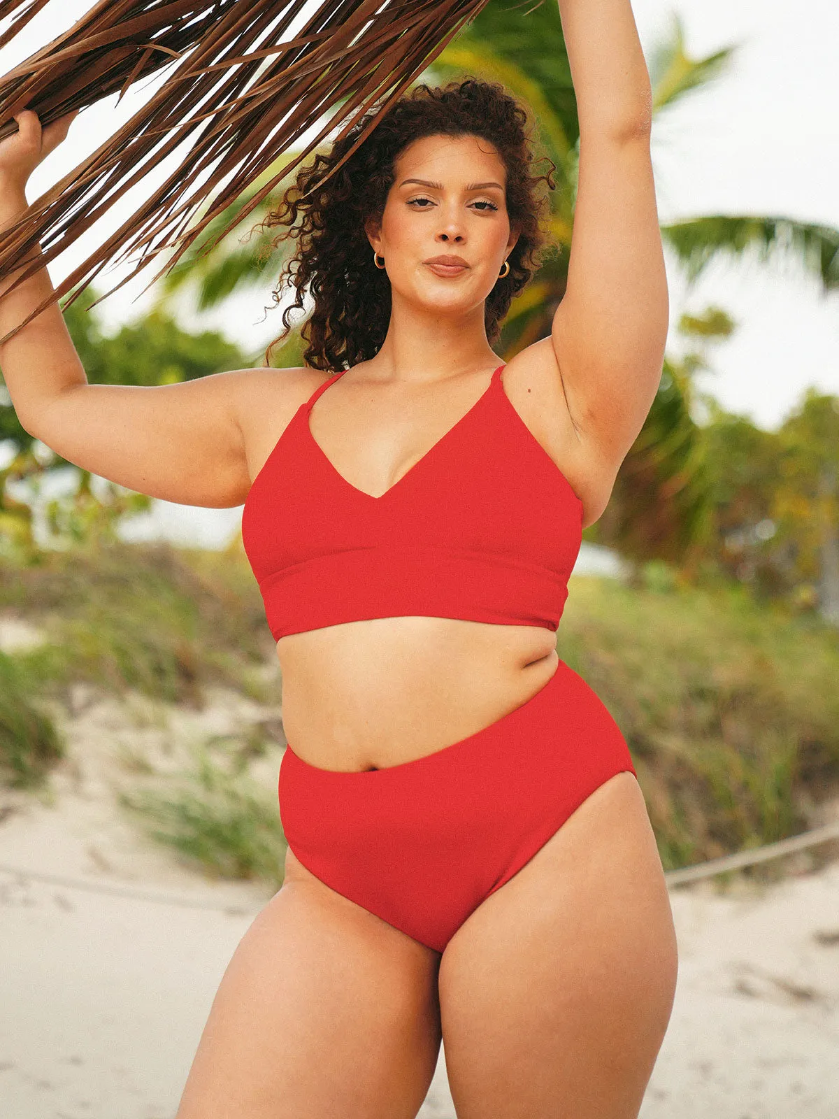 Red V-Neck Ribbed Plus Size Bikini Top sold by BERLOOK product image thumbnail 2