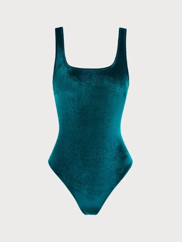 Malachite Green Velvet One-Piece Swimsuit sold by BERLOOK
