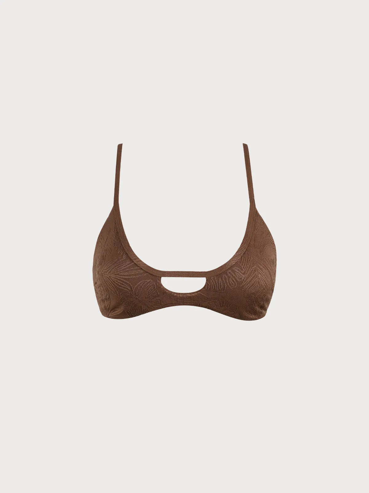 Coffee Jacquard Cutout Bikini Top sold by BERLOOK