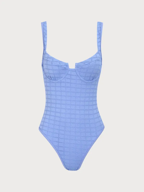 Light Blue Underwire Mesh One-Piece Swimsuit sold by BERLOOK