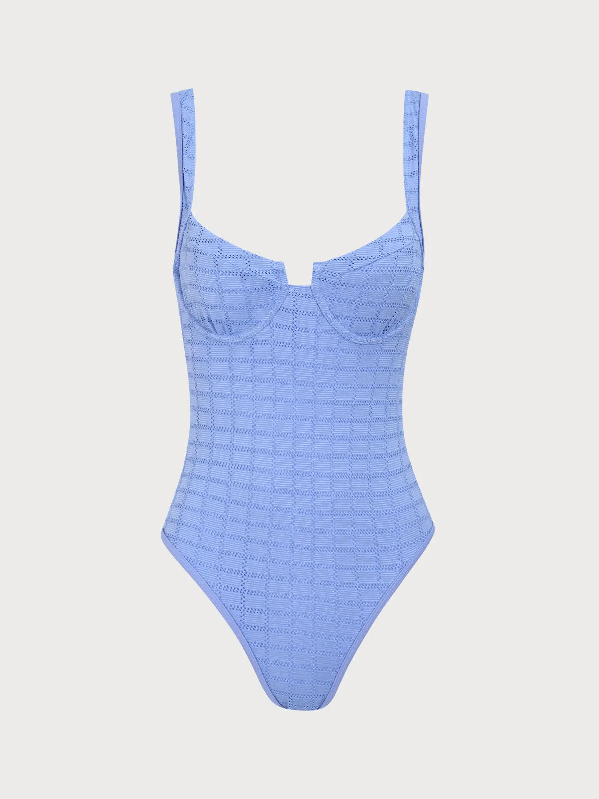 Light Blue Underwire Mesh One-Piece Swimsuit sold by BERLOOK