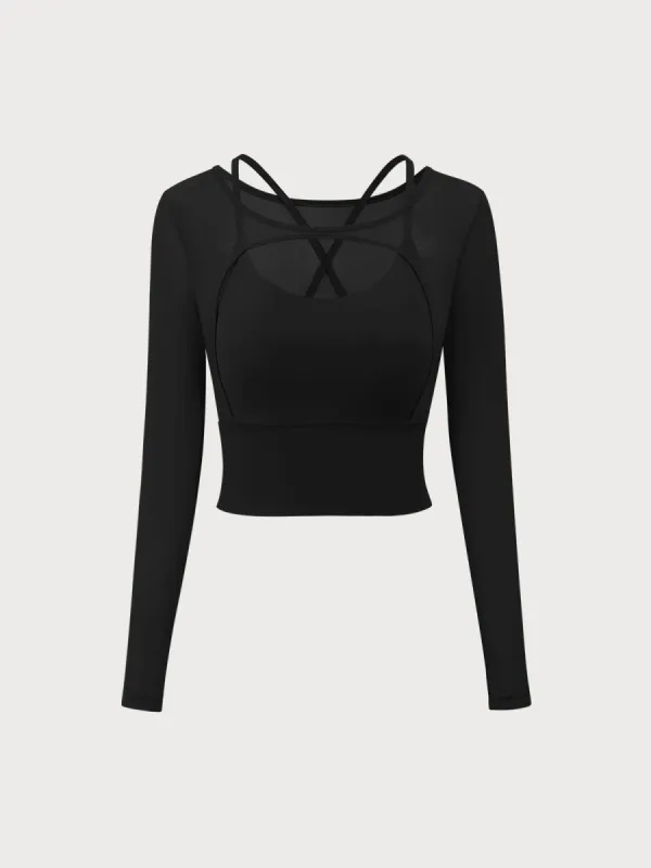 Black Cut Out Long Sleeve Top--Light Support sold by BERLOOK