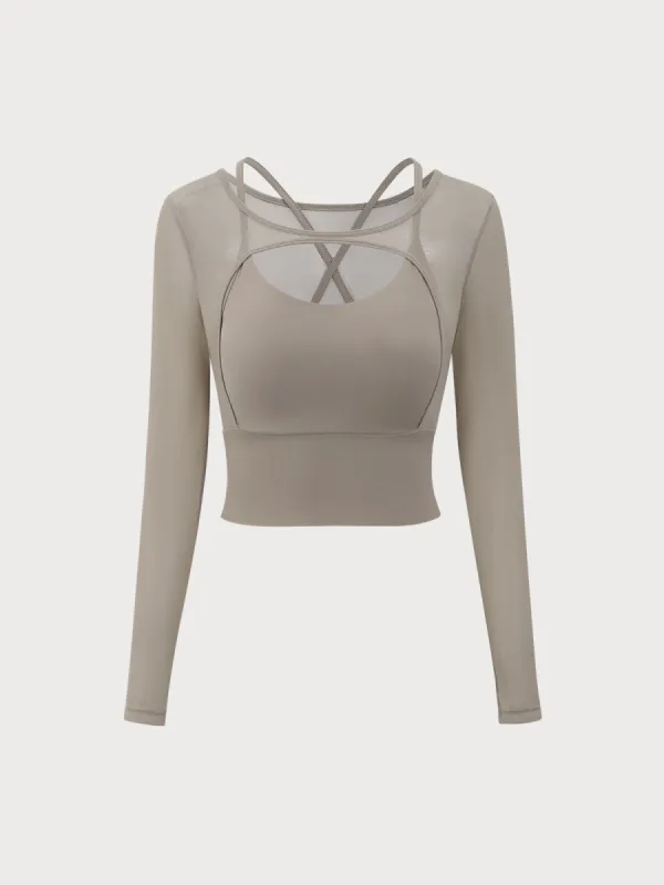 Khaki Cut Out Long Sleeve Top--Light Support sold by BERLOOK