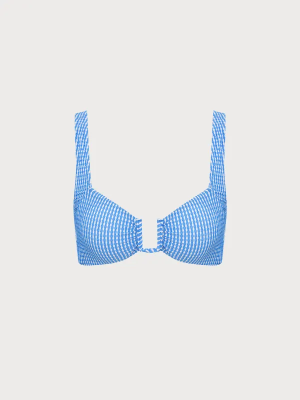 Blue Plaid U Neck Bikini Top made by BERLOOK